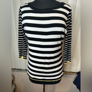 Lauren Ralph Lauren Black White Striped Sweater Yellow Accents Size Medium
